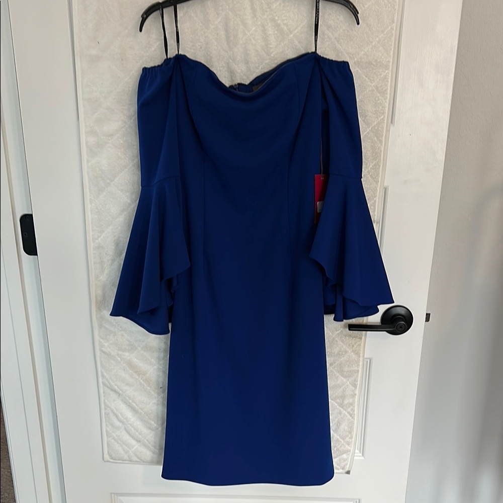 Vince Camuto Blue Off-Shoulder Bell Sleeve Sheath Dress
